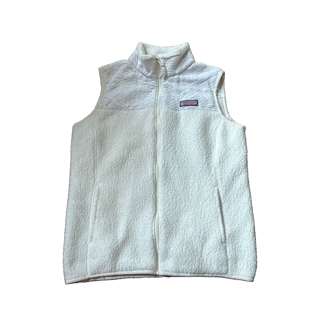 Vineyard Vines Vest Men's small Sherpa Fleece Outdoor Sleeveless Winter Ivory